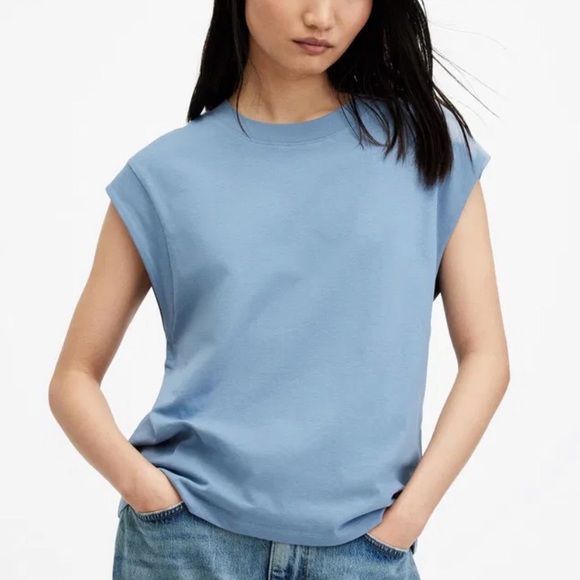 ALLSAINTS slate blue organic cotton muscle Esme tee shirt size 4 - Picture 1 of 7